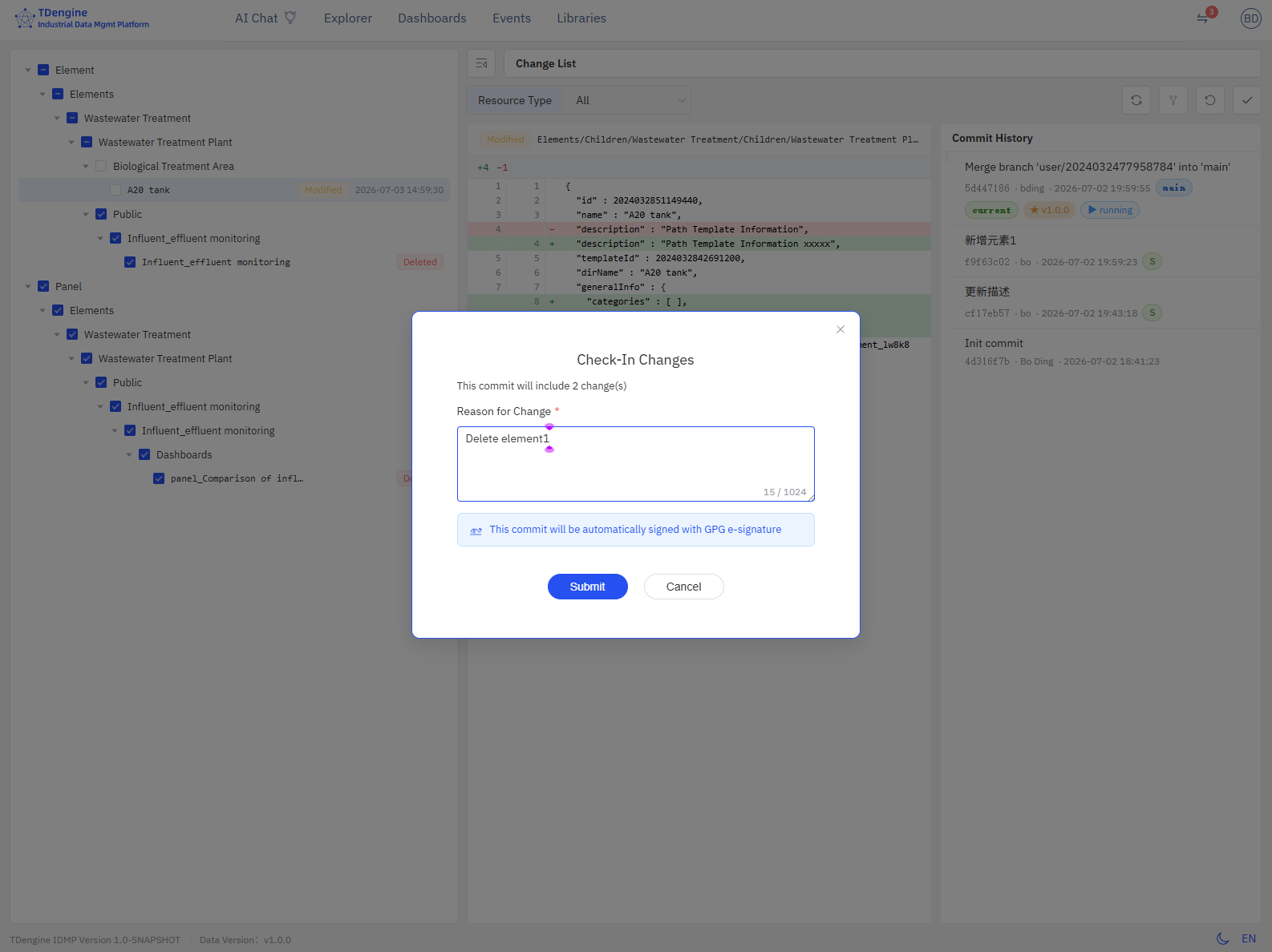 Check-In Dialog