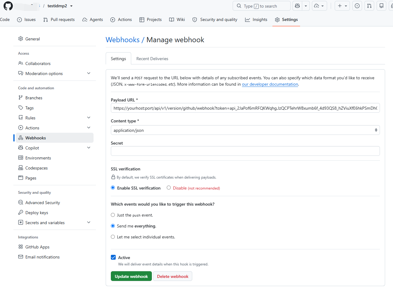 GitHub Webhook Configuration
