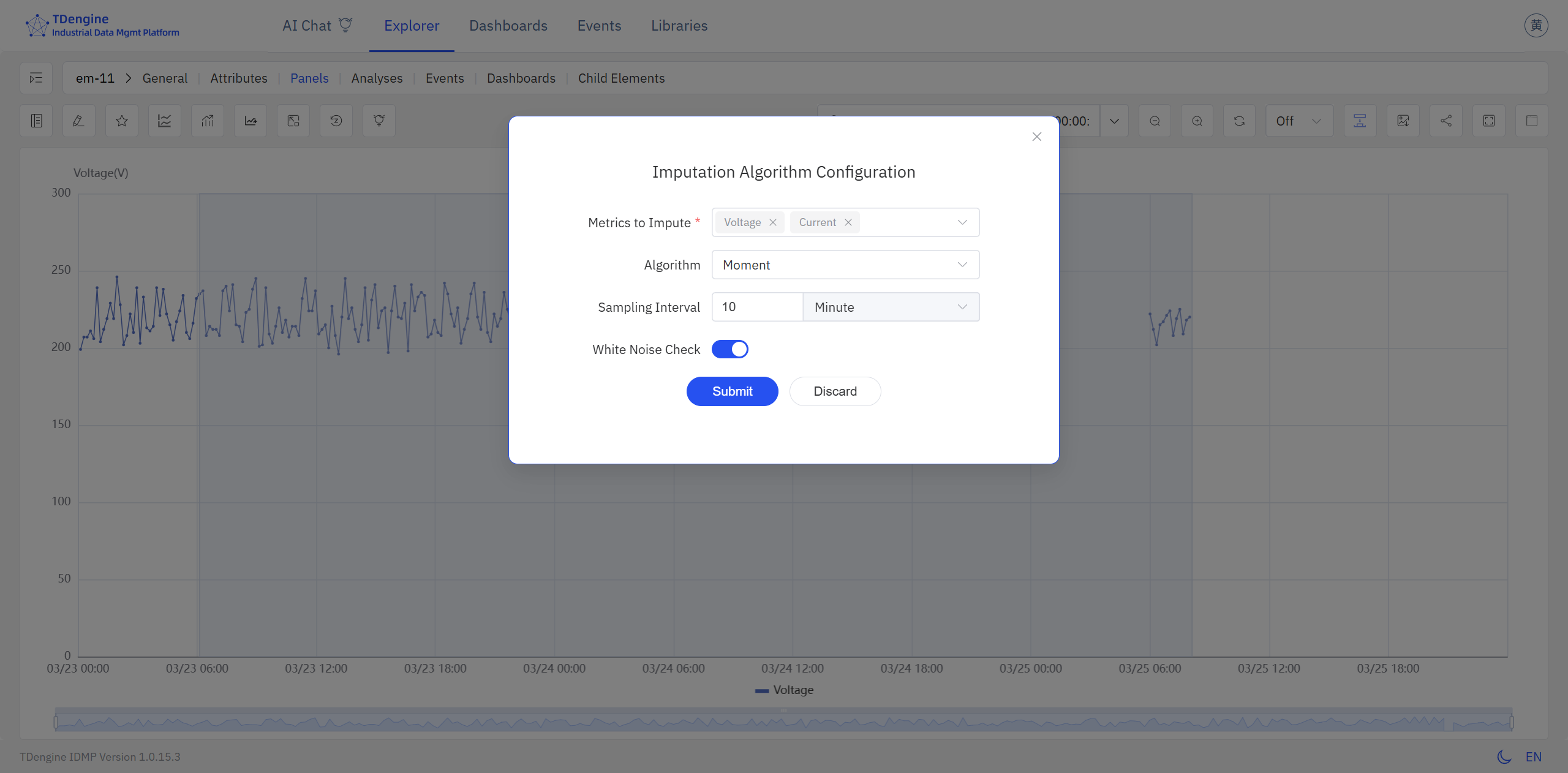 Selecting the imputation range and configuring the algorithm