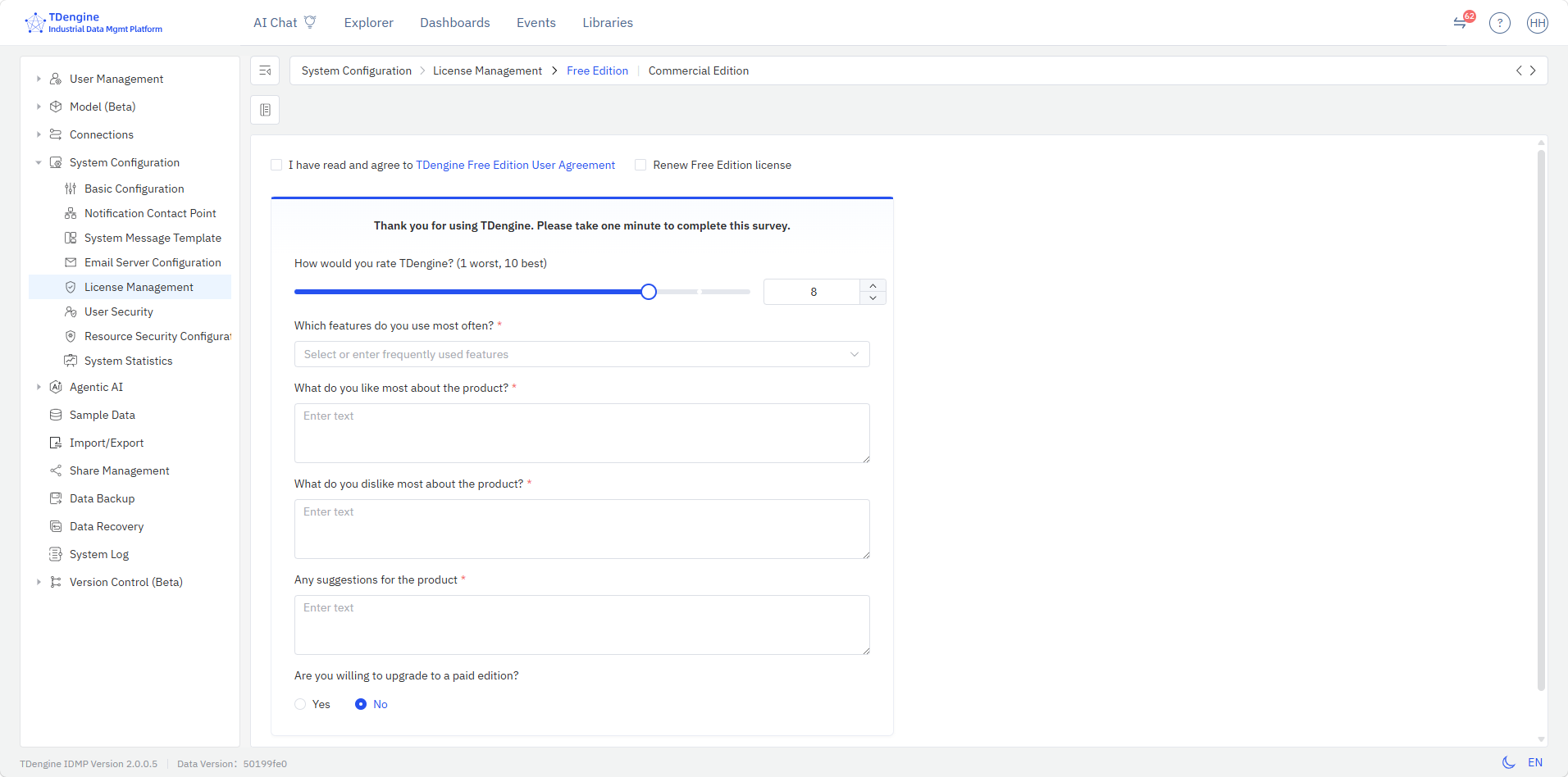 Free license configuration