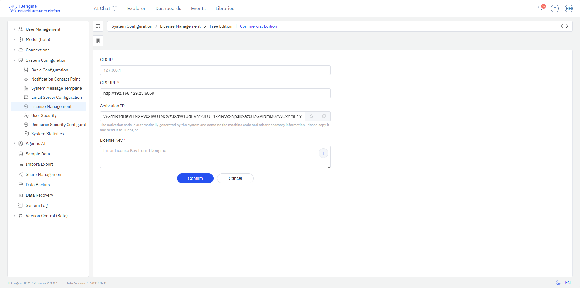 Commercial license configuration