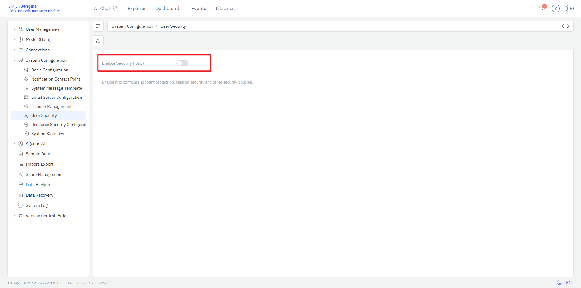 Enable User Security Configuration